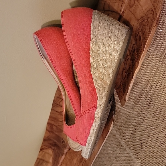 Fossil Reddish Orange peep toe  wedges - Picture 3 of 5